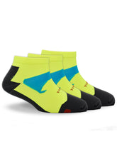 Young Wings Anti-Bacterial Dri-Fit Ankle Length Running Socks - Pack of 3 Pairs, Colour: Green/Black