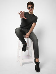 Cotstyle Cotton Fabrics Round Neck Short Length Plain Half Sleeve Casual & Daily Wear Men's T-Shirts - Pack of 1 - Charcoal Mel