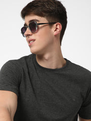 Cotstyle Cotton Fabrics Round Neck Short Length Plain Half Sleeve Casual & Daily Wear Men's T-Shirts - Pack of 1 - Charcoal Mel