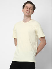Cotstyle Cotton Fabrics Round Neck Short Length Plain Half Sleeve Casual & Daily Wear Men's T-Shirts - Pack of 1 - Transparent Yellow
