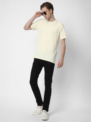 Cotstyle Cotton Fabrics Round Neck Short Length Plain Half Sleeve Casual & Daily Wear Men's T-Shirts - Pack of 1 - Transparent Yellow