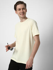 Cotstyle Cotton Fabrics Round Neck Short Length Plain Half Sleeve Casual & Daily Wear Men's T-Shirts - Pack of 1 - Transparent Yellow