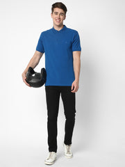 Cotstyle Cotton Fabrics Polo Short Length Plain Half Sleeve Casual & Daily Wear Men's T Shirts - Pack of 1 - Blue Glow Colour