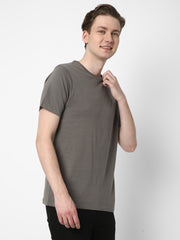 Cotstyle Cotton Fabrics Round Neck Short Length Plain Half Sleeve Casual & Daily Wear Men's T-Shirts - Pack of 1 - Smoked Pearl