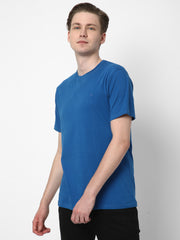 Cotstyle Cotton Fabrics Round Neck Short Length Plain Half Sleeve Casual & Daily Wear Men's T-Shirts - Pack of 1 - Blue Glow