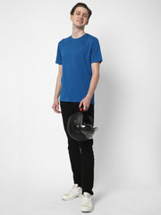 Cotstyle Cotton Fabrics Round Neck Short Length Plain Half Sleeve Casual & Daily Wear Men's T-Shirts - Pack of 1 - Blue Glow