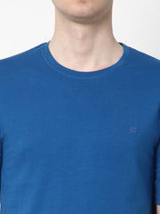 Cotstyle Cotton Fabrics Round Neck Short Length Plain Half Sleeve Casual & Daily Wear Men's T-Shirts - Pack of 1 - Blue Glow