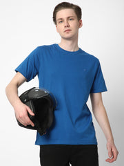 Cotstyle Cotton Fabrics Round Neck Short Length Plain Half Sleeve Casual & Daily Wear Men's T-Shirts - Pack of 1 - Blue Glow