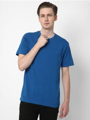 Cotstyle Cotton Fabrics Round Neck Short Length Plain Half Sleeve Casual & Daily Wear Men's T-Shirts - Pack of 1 - Blue Glow