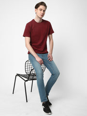 Cotstyle Cotton Fabrics Round Neck Short Length Plain Half Sleeve Casual & Daily Wear Men's T-Shirts - Pack of 1 - Chocolate