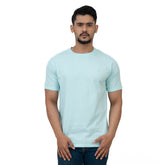 Cotstyle Cotton Fabrics Round Neck Short Length Plain Half Sleeve Casual & Daily Wear Men's T-Shirts - Pack of 1 - Clear Water