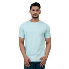 Cotstyle Cotton Fabrics Round Neck Short Length Plain Half Sleeve Casual & Daily Wear Men's T-Shirts - Pack of 1 - Clear Water