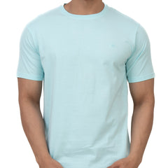 Cotstyle Cotton Fabrics Round Neck Short Length Plain Half Sleeve Casual & Daily Wear Men's T-Shirts - Pack of 1 - Clear Water