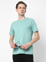 Cotstyle Cotton Fabrics Round Neck Short Length Plain Half Sleeve Casual & Daily Wear Men's T-Shirts - Pack of 1 - Nile Blue