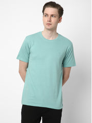 Cotstyle Cotton Fabrics Round Neck Short Length Plain Half Sleeve Casual & Daily Wear Men's T-Shirts - Pack of 1 - Nile Blue
