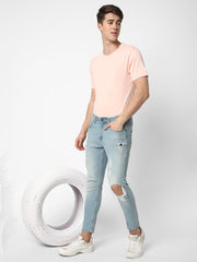 Cotstyle Cotton Fabrics Round Neck Short Length Plain Half Sleeve Casual & Daily Wear Men's T-Shirts - Pack of 1 - Imp Pink