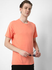 Cotstyle Cotton Fabrics Round Neck Short Length Plain Half Sleeve Casual & Daily Wear Men's T-Shirts - Pack of 1 - Fusion Coral