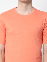 Cotstyle Cotton Fabrics Round Neck Short Length Plain Half Sleeve Casual & Daily Wear Men's T-Shirts - Pack of 1 - Fusion Coral