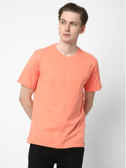 Cotstyle Cotton Fabrics Round Neck Short Length Plain Half Sleeve Casual & Daily Wear Men's T-Shirts - Pack of 1 - Fusion Coral