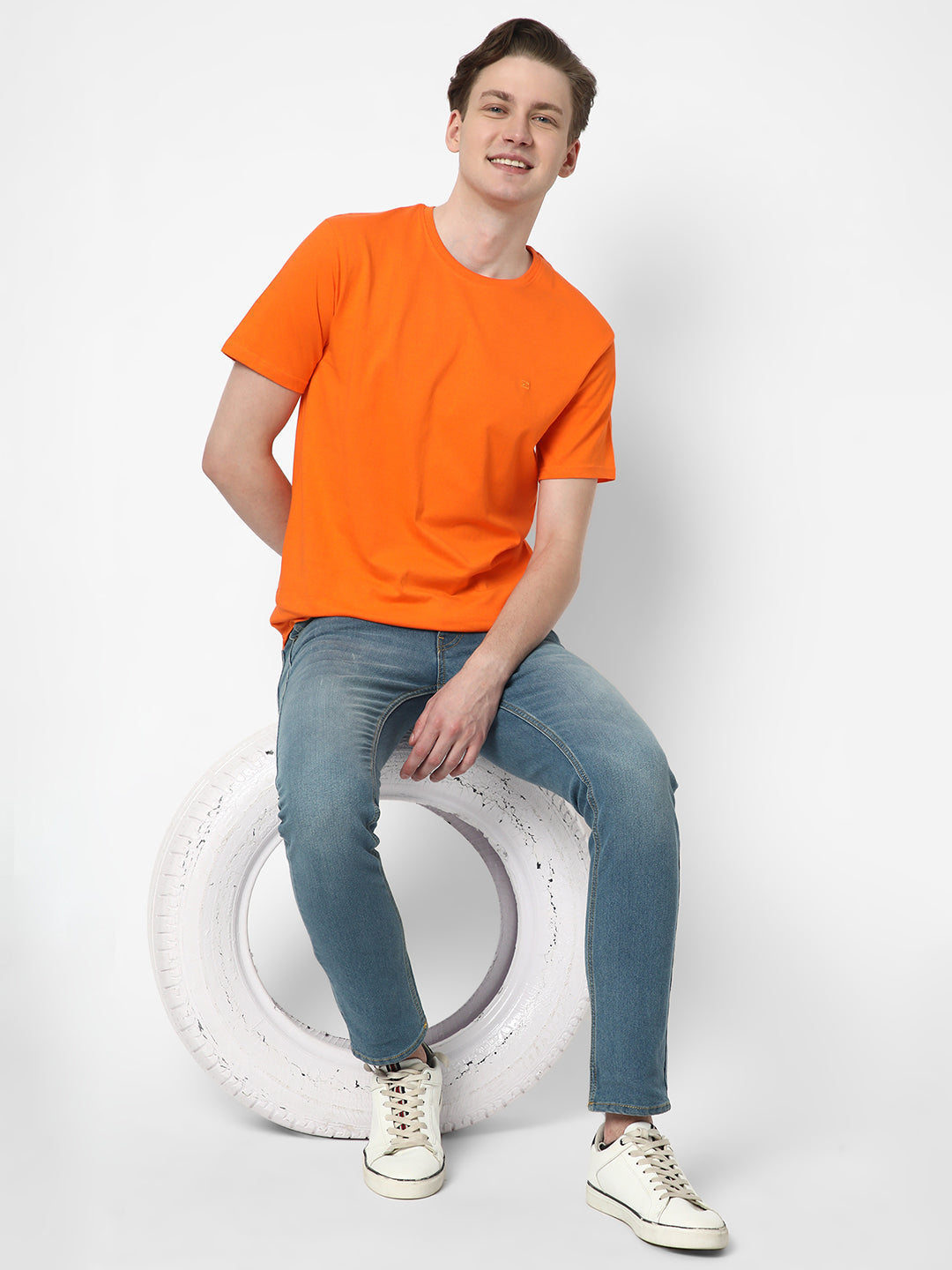 Cotstyle Cotton Fabrics Round Neck Short Length Plain Half Sleeve Casual & Daily Wear Men's T-Shirts -  Pack of 1 - Orange
