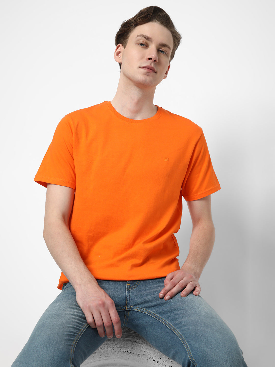 Cotstyle Cotton Fabrics Round Neck Short Length Plain Half Sleeve Casual & Daily Wear Men's T-Shirts -  Pack of 1 - Orange