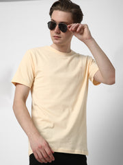 Cotstyle Cotton Fabrics Round Neck Short Length Plain Half Sleeve Casual & Daily Wear Men's T-Shirts - Pack of 1 - Peach Pure