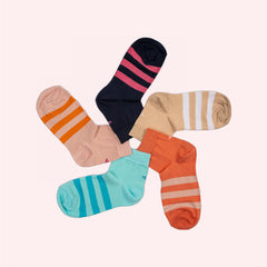 Young Wings Women's Multi Colour Cotton Fabric Design Ankle Length Socks - Pack of 5, Style no. W1-4002 N
