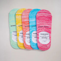 Young Wings Women's Multi Colour Cotton Fabric Design No-Show Socks - Pack of 5, Style no. 9008-W1