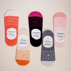 Young Wings Women's Multi Colour Cotton Fabric Design No-Show Socks - Pack of 5, Style no. 9009-W1