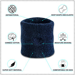 Cotton Wrist Band with Antibacterial and Moisture Wicking (Unisex) - Pack of 2 Pairs