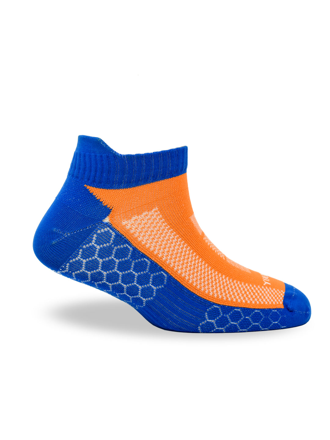 Young Wings Anti-Bacterial Dri-Fit Ankle Length Running Socks - Pack of 3 Pairs, Colour: Orange/Blue