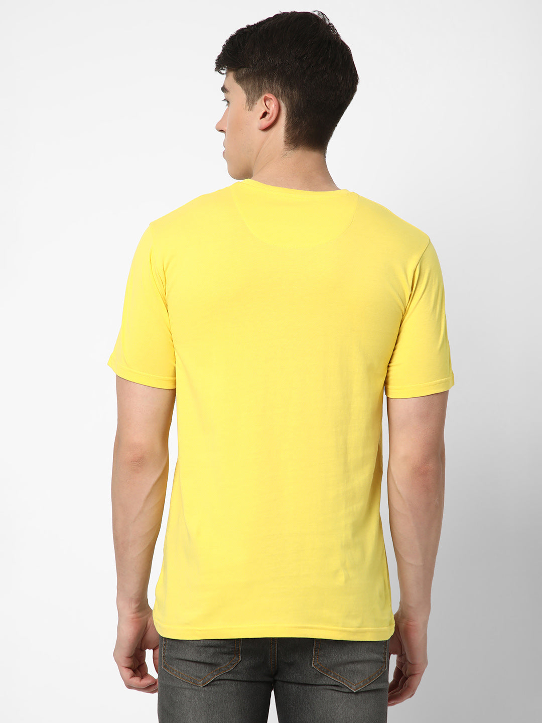 Cotstyle Cotton Fabrics Round Neck Short Length Plain Half Sleeve Casual & Daily Wear Men's T-Shirts -  Pack of 1 - Yellow