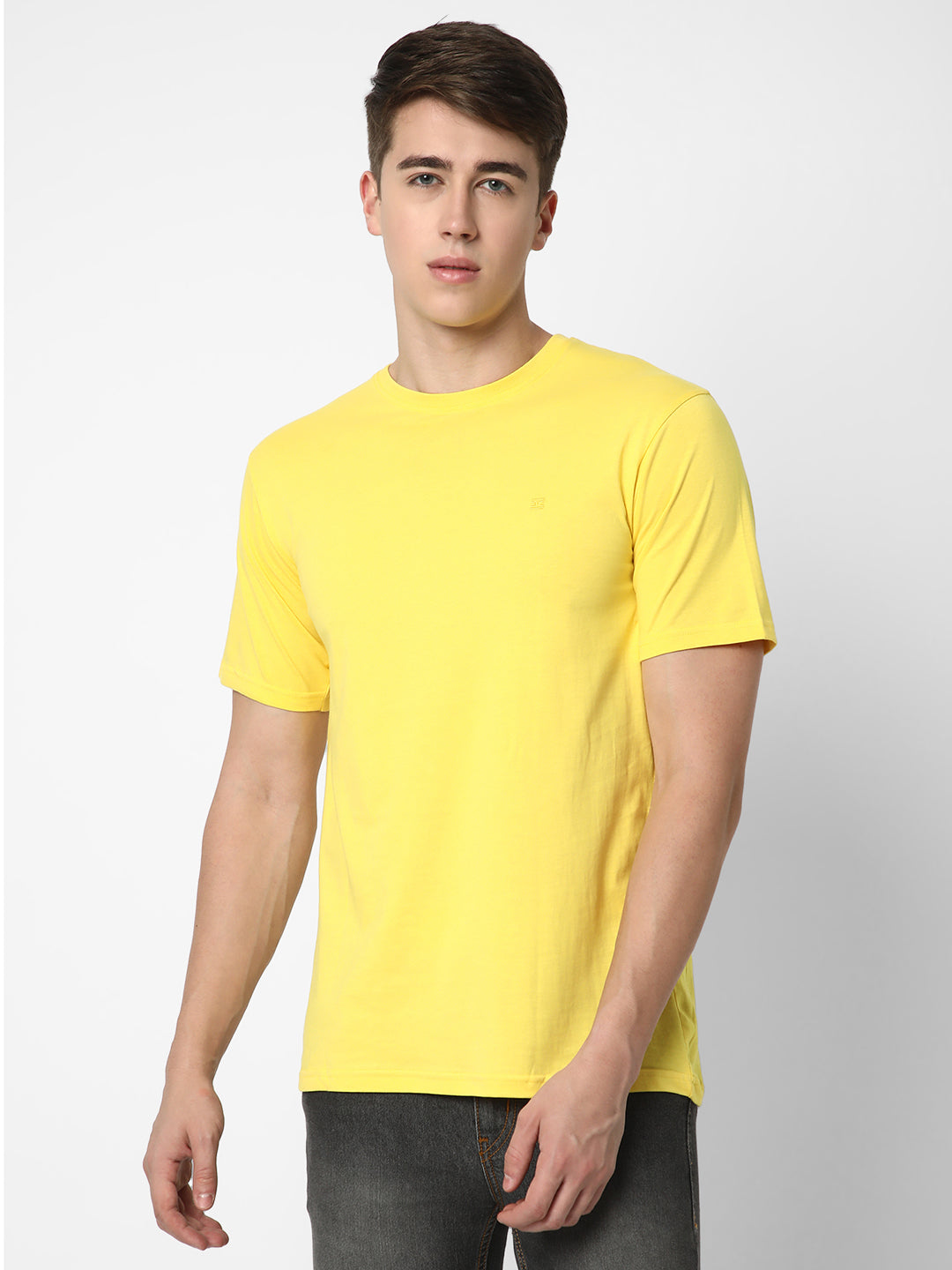 Cotstyle Cotton Fabrics Round Neck Short Length Plain Half Sleeve Casual & Daily Wear Men's T-Shirts -  Pack of 1 - Yellow