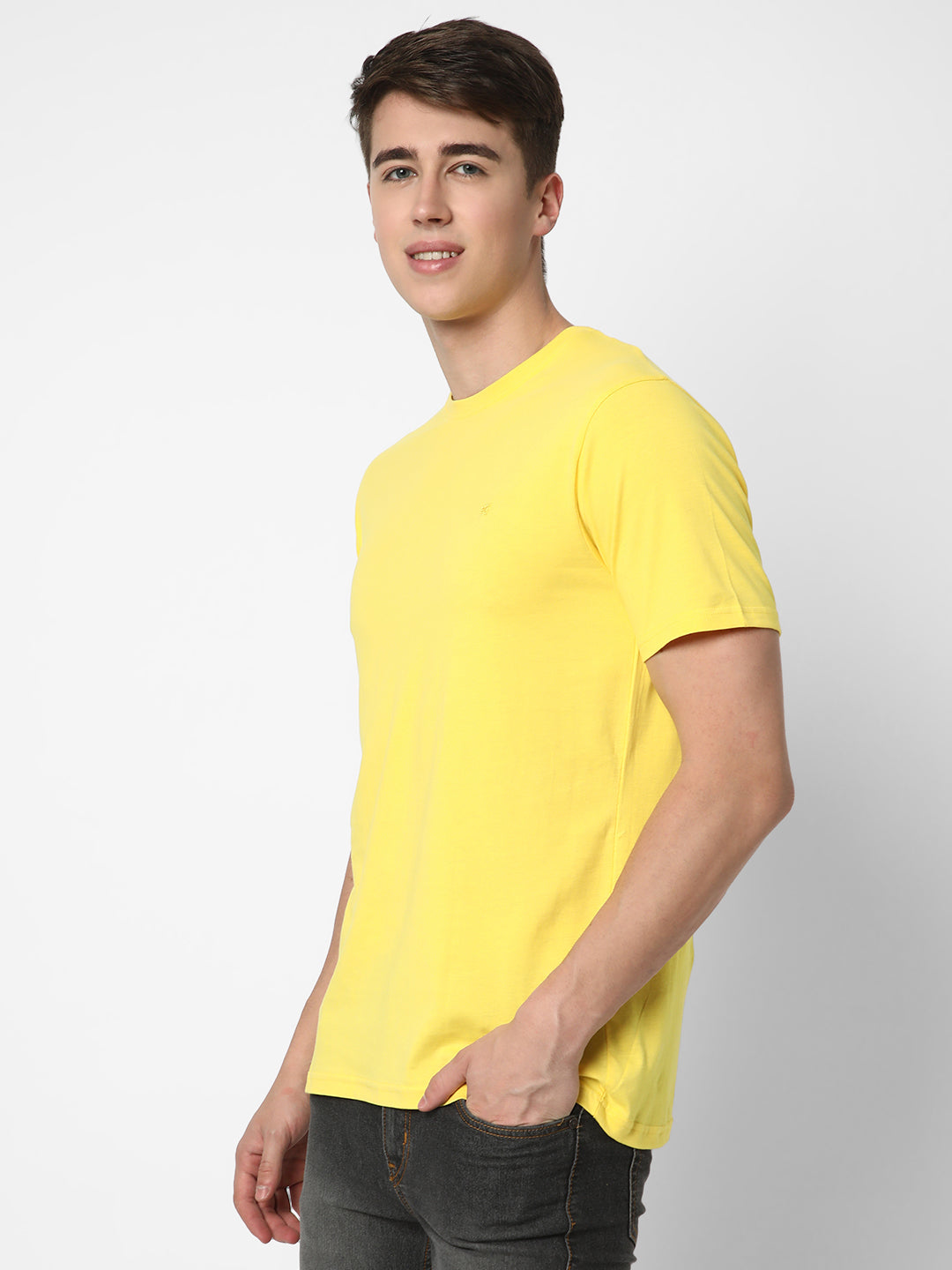 Cotstyle Cotton Fabrics Round Neck Short Length Plain Half Sleeve Casual & Daily Wear Men's T-Shirts -  Pack of 1 - Yellow