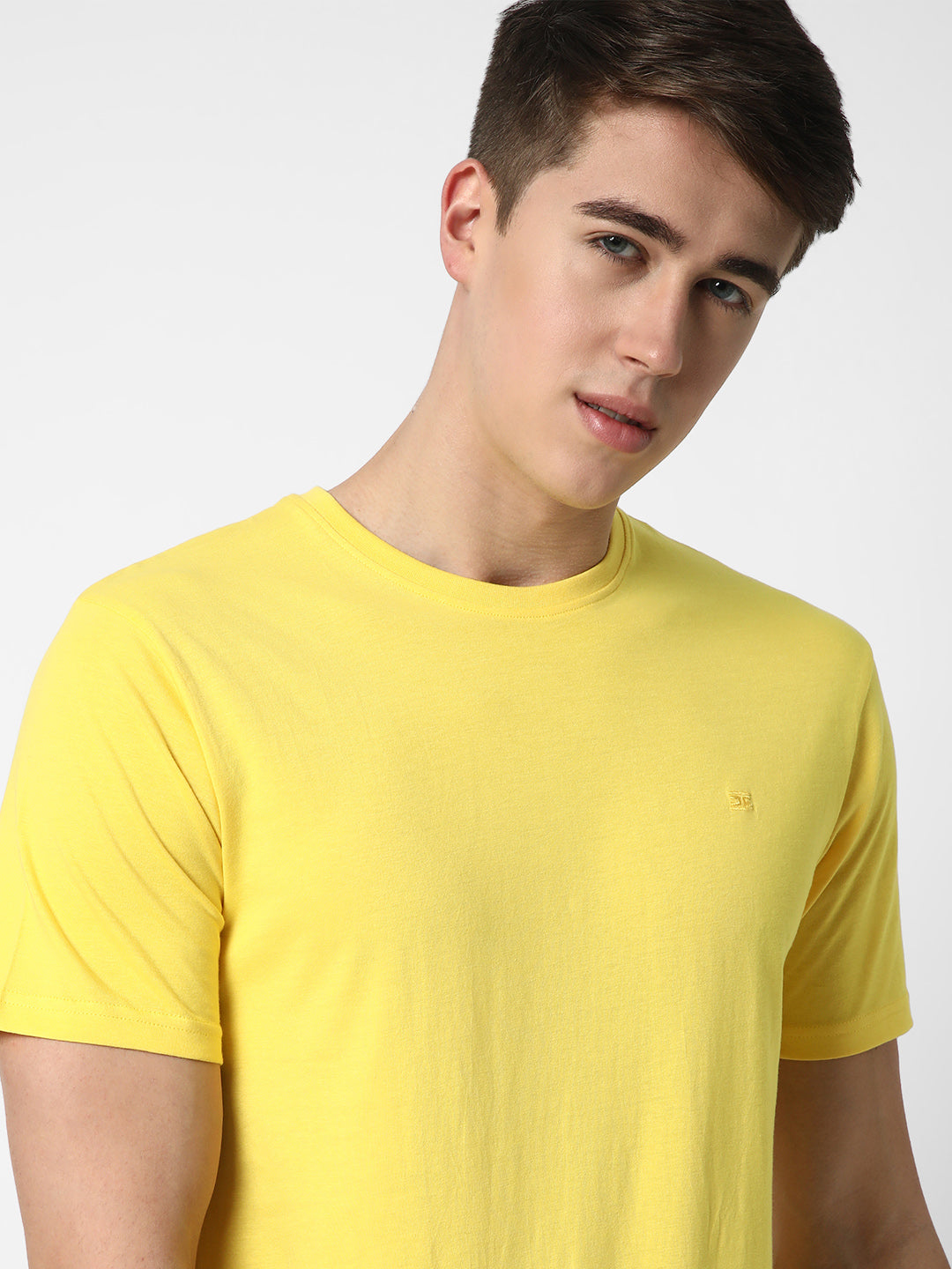 Cotstyle Cotton Fabrics Round Neck Short Length Plain Half Sleeve Casual & Daily Wear Men's T-Shirts -  Pack of 1 - Yellow