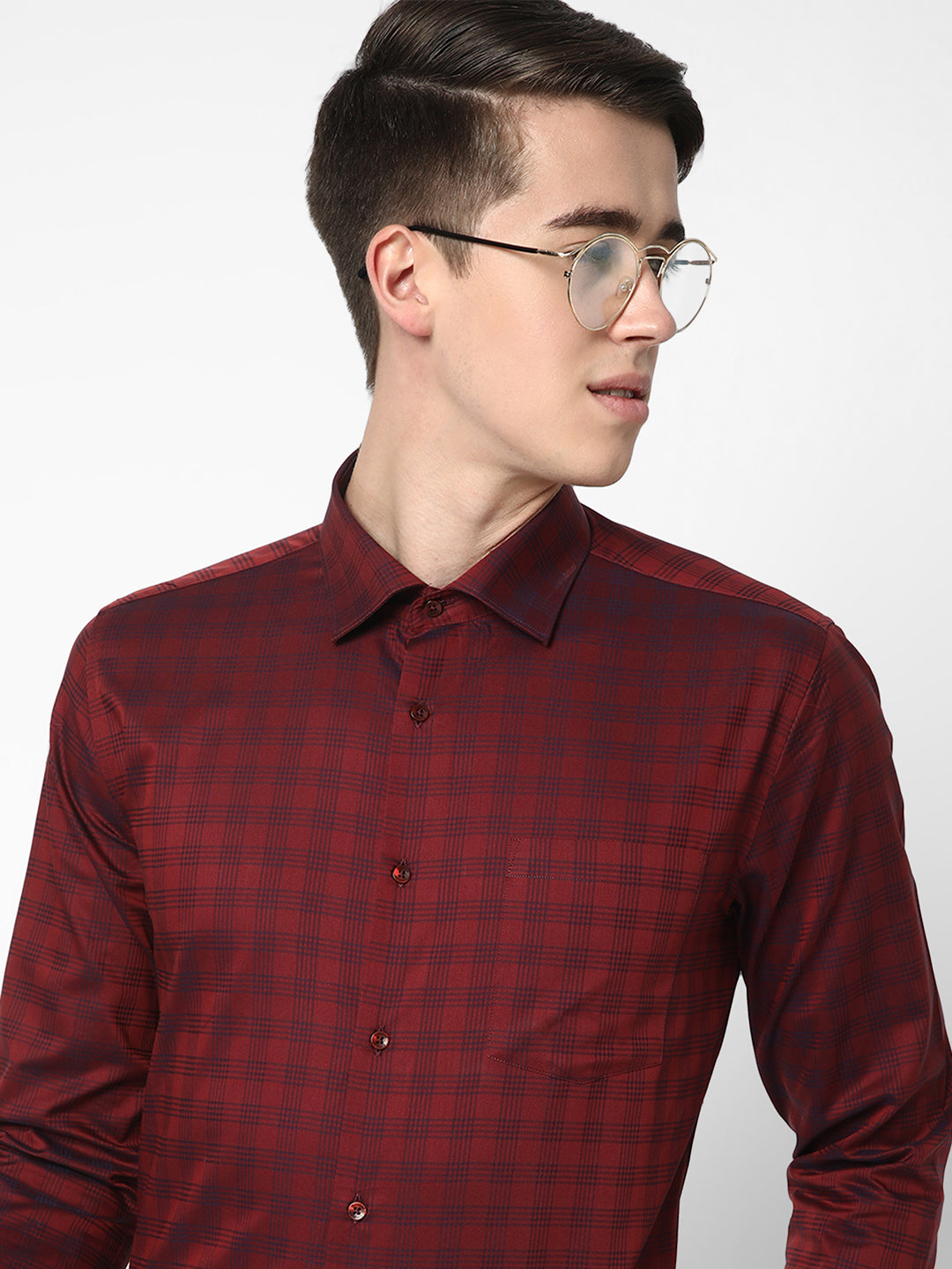 Men's Luthai Supima Mercerised Cotton Checks Design Regular Fit Dress Shirt