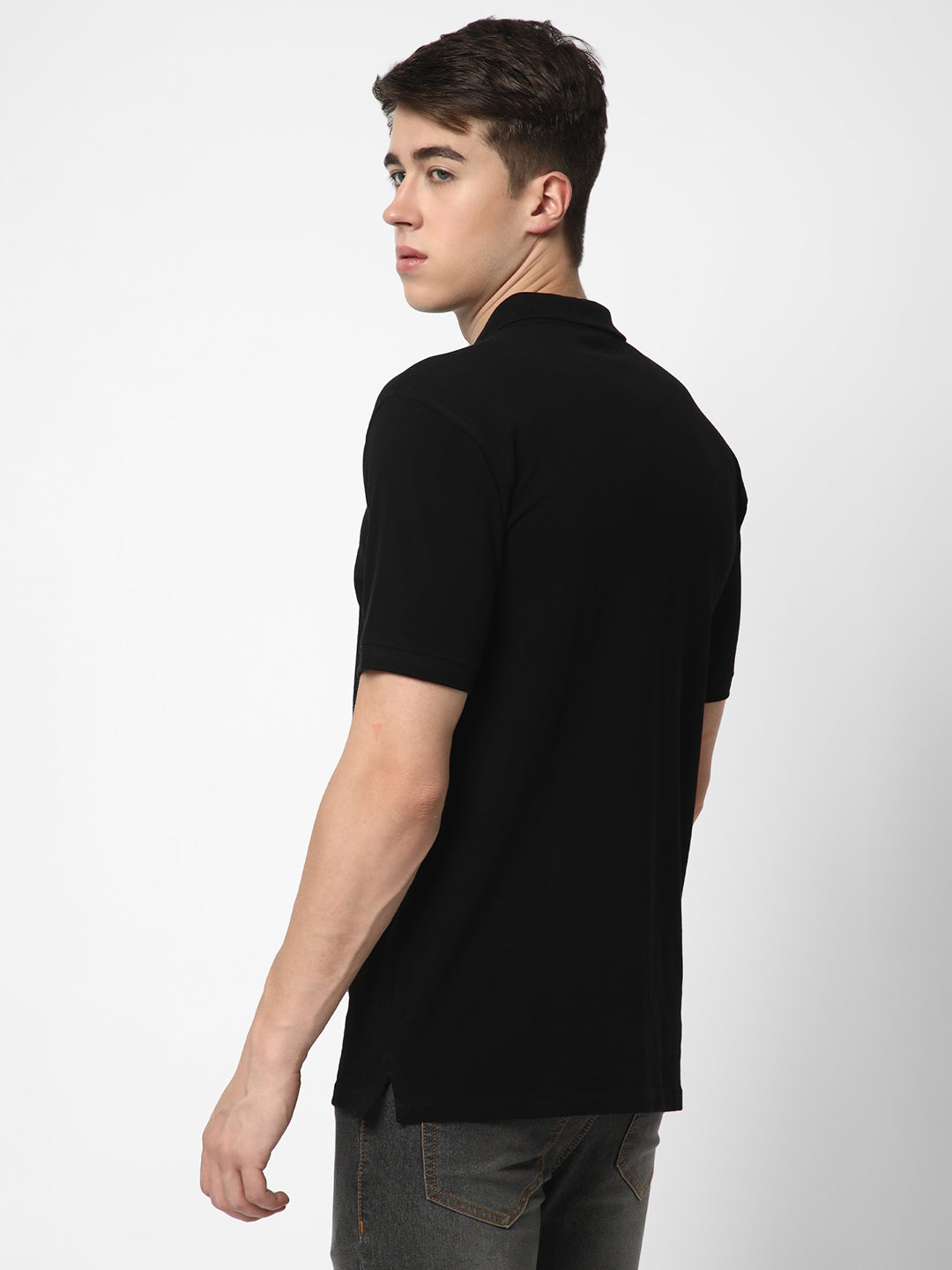 Cotstyle Cotton Fabrics Polo Short Length Plain Half Sleeve Casual & Daily Wear Men's T Shirts - Pack of 1 - Black Colour