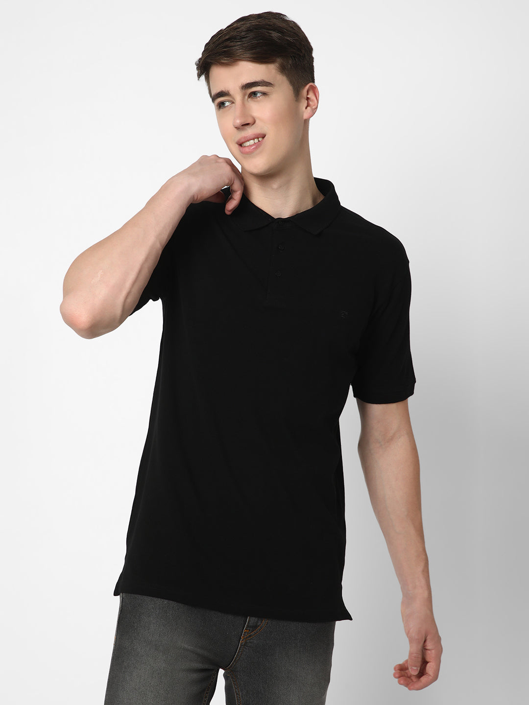 Cotstyle Cotton Fabrics Polo Short Length Plain Half Sleeve Casual & Daily Wear Men's T Shirts - Pack of 1 - Black Colour