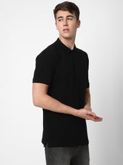 Cotstyle Cotton Fabrics Polo Short Length Plain Half Sleeve Casual & Daily Wear Men's T Shirts - Pack of 1 - Black Colour