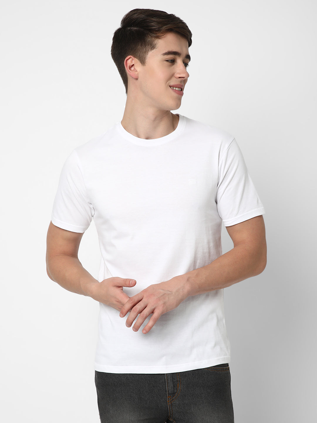 Cotstyle Cotton Fabrics Round Neck Short Length Plain Half Sleeve Casual & Daily Wear Men's T-Shirts -  Pack of 1 - White