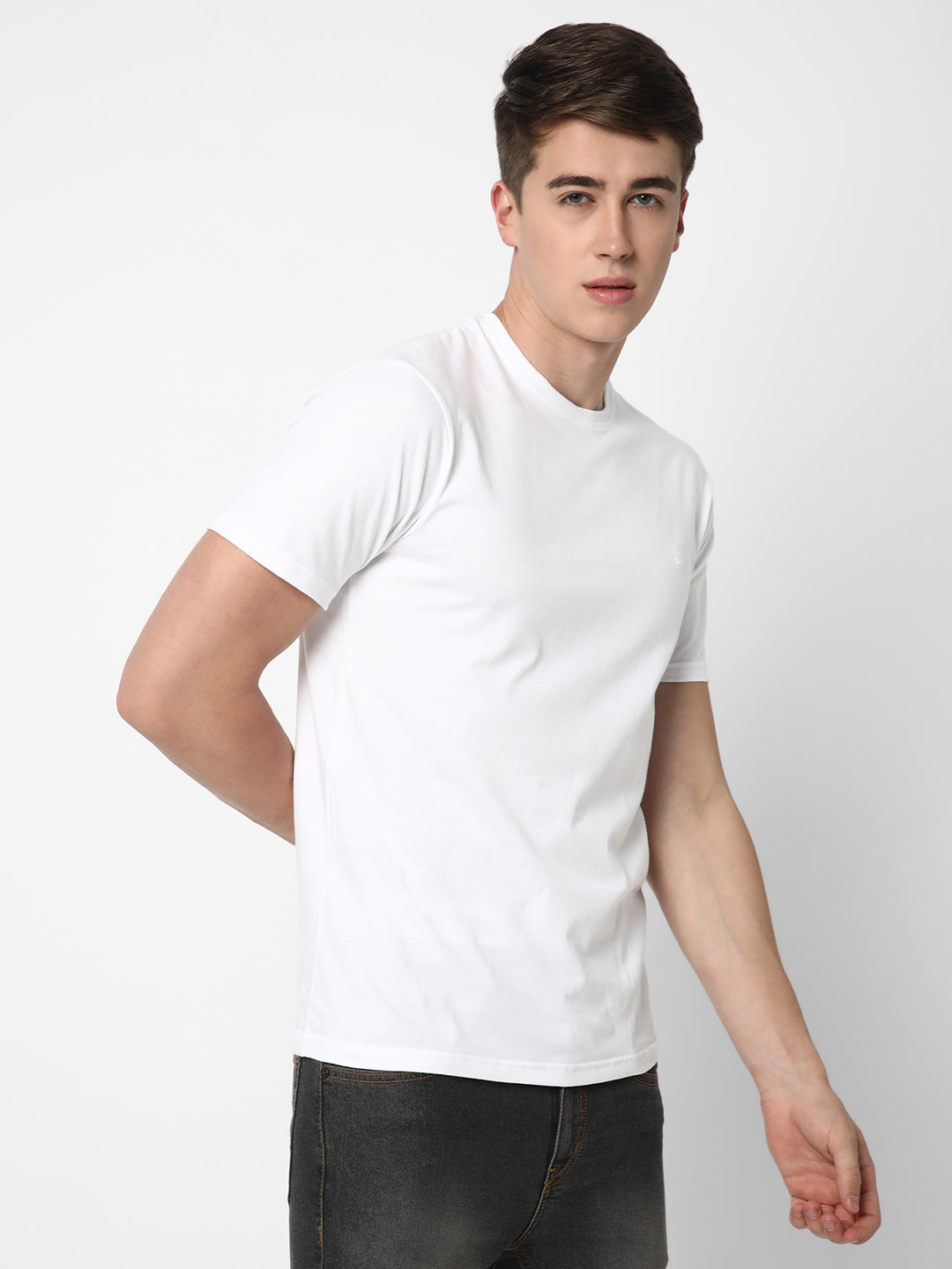 Cotstyle Cotton Fabrics Round Neck Short Length Plain Half Sleeve Casual & Daily Wear Men's T-Shirts -  Pack of 1 - White