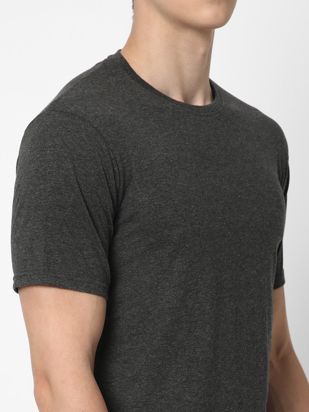 Cotstyle Cotton Fabrics Round Neck Short Length Plain Half Sleeve Casual & Daily Wear Men's T-Shirts -  Pack of 1 - Charcoal Mel