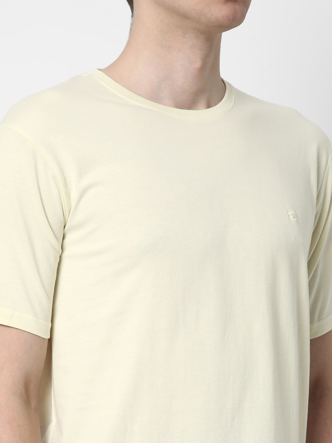 Cotstyle Cotton Fabrics Round Neck Short Length Plain Half Sleeve Casual & Daily Wear Men's T-Shirts -  Pack of 1 - Transparent Yellow