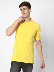 Cotstyle Cotton Fabrics Polo Short Length Plain Half Sleeve Casual & Daily Wear Men's T Shirts - Pack of 1 - Yellow Colour