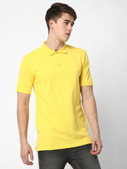 Cotstyle Cotton Fabrics Polo Short Length Plain Half Sleeve Casual & Daily Wear Men's T Shirts - Pack of 1 - Yellow Colour