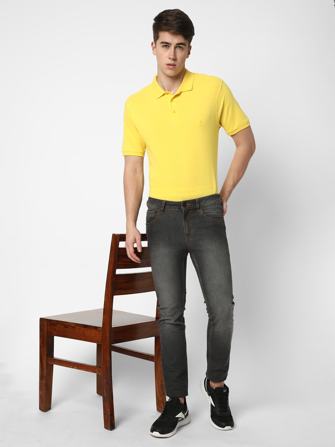 Cotstyle Cotton Fabrics Polo Short Length Plain Half Sleeve Casual & Daily Wear Men's T Shirts - Pack of 1 - Yellow Colour
