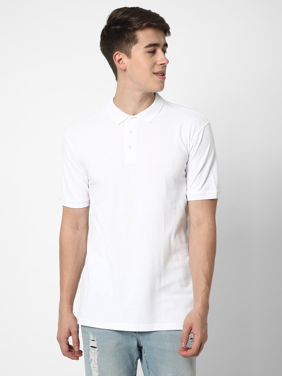 Cotstyle Cotton Fabrics Polo Short Length Plain Half Sleeve Casual & Daily Wear Men's T Shirts - Pack of 1 - White Colour