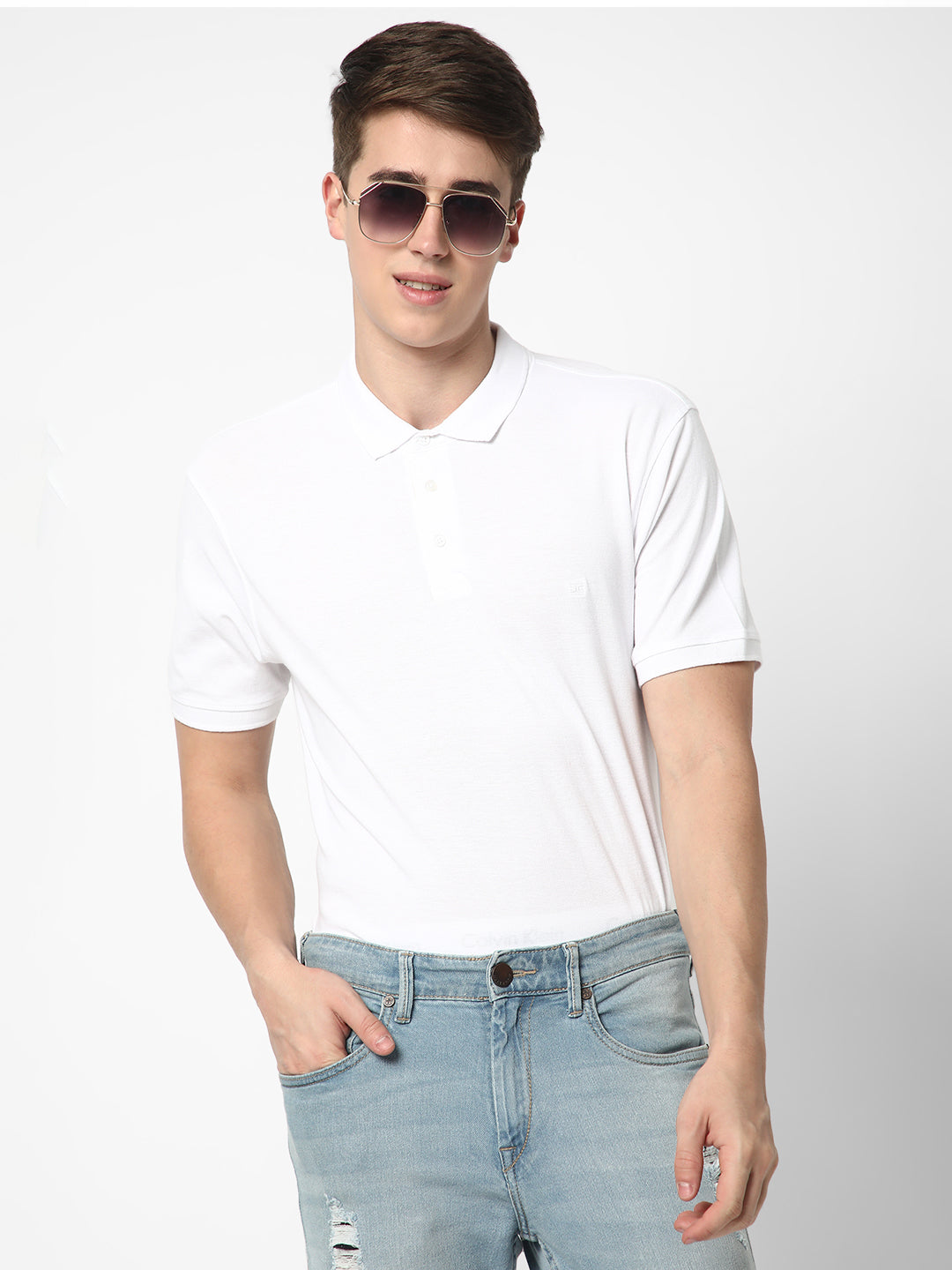 Cotstyle Cotton Fabrics Polo Short Length Plain Half Sleeve Casual & Daily Wear Men's T Shirts - Pack of 1 - White Colour