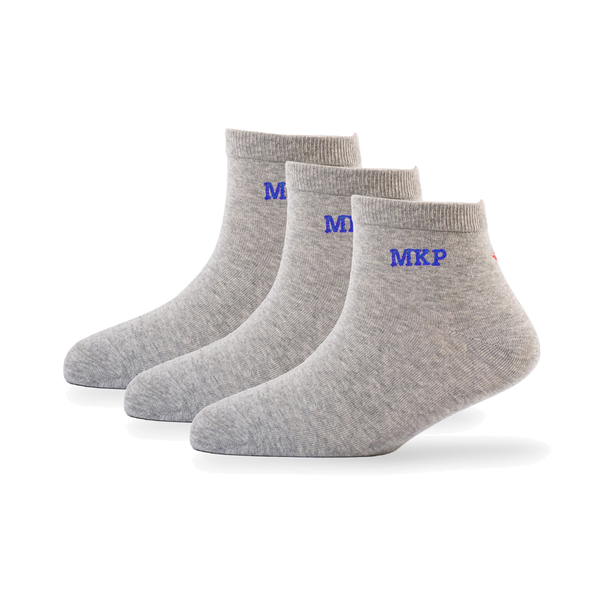 Young Wings Men's Monogram Ankle Length Socks, Colour Light Grey Melange - Pack of 3 Pairs, Style no. 2595-M3