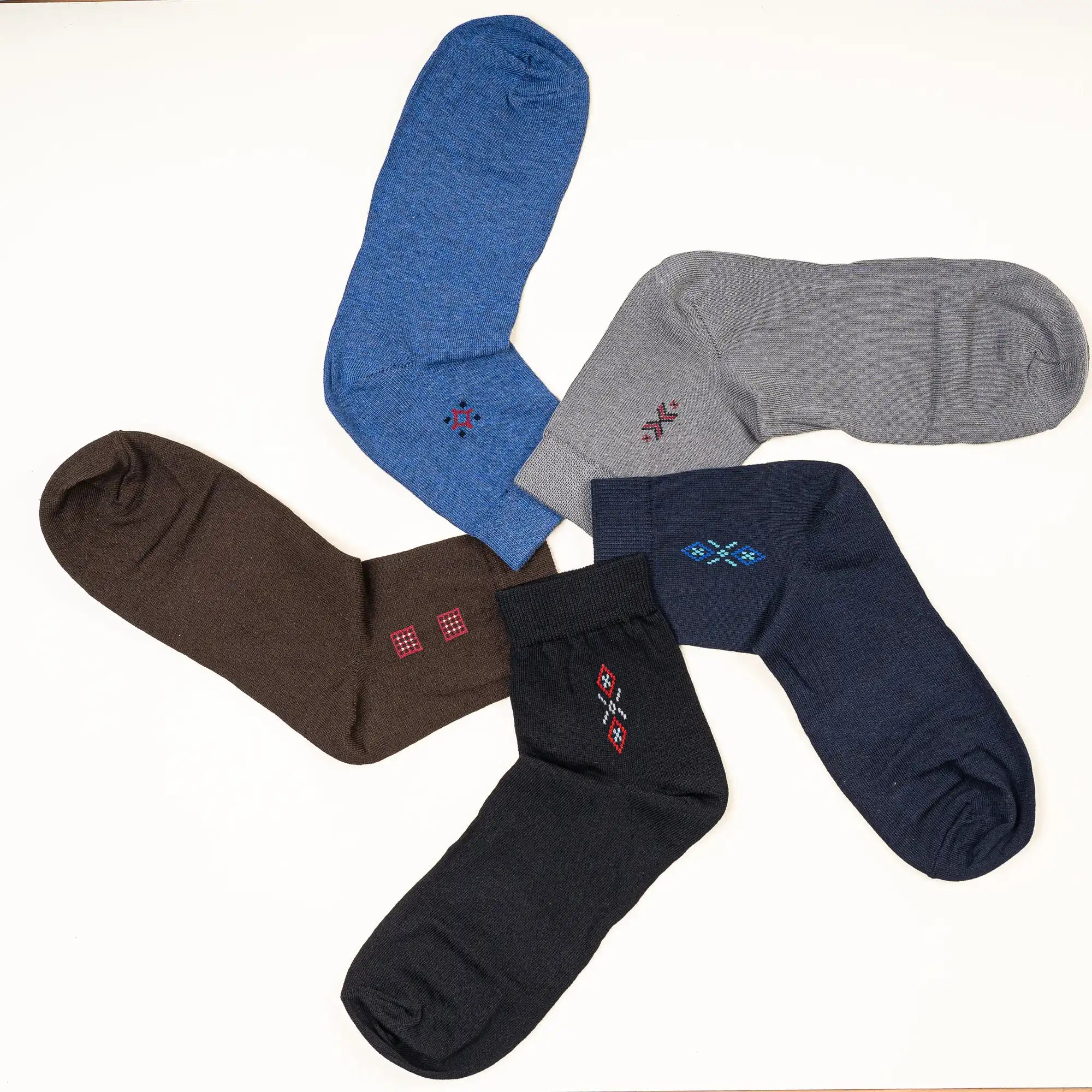 Young Wings Men's Multi Colour Cotton Fabric Solid Ankle Length Socks - Pack of 5, Style no. 2200-M1